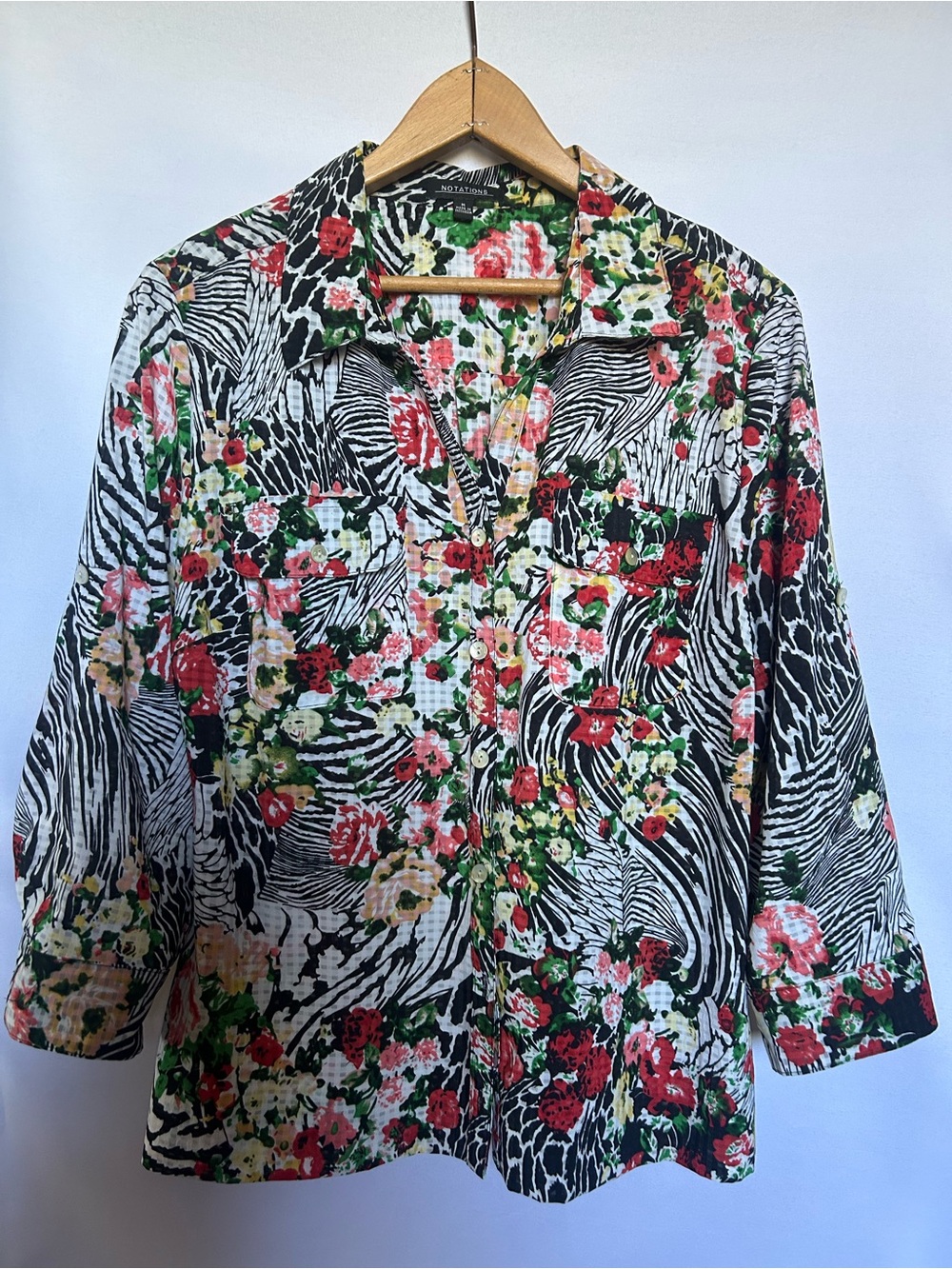 Notations Multicolor Floral Zebra Print Button-Down Shirt